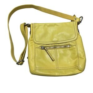 Fossil Hanover Handbag Yellow Leather Crossbody Organizer Flap‎ Bag